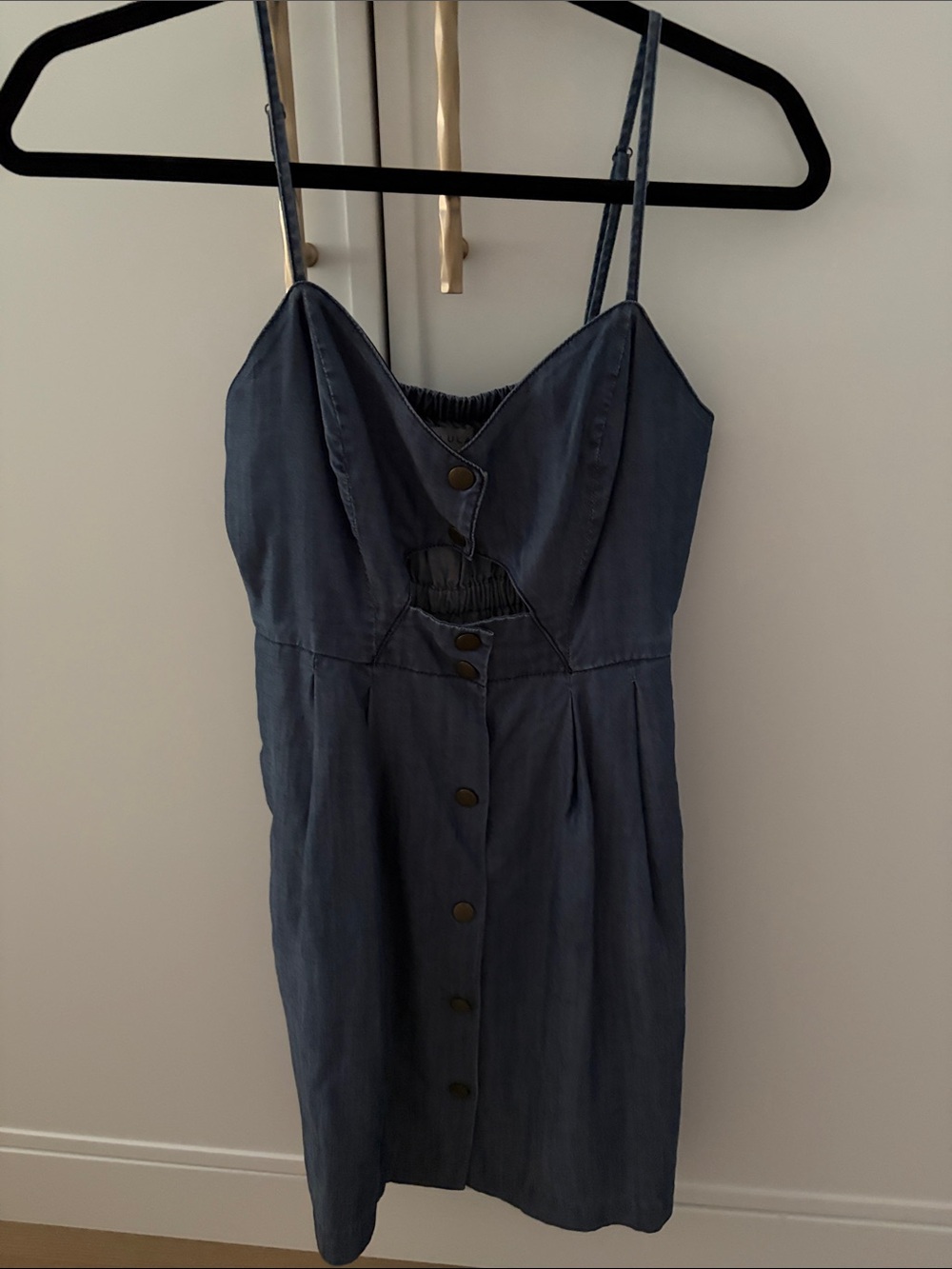 Denim-Look Button Front Sundress in Washed Blue